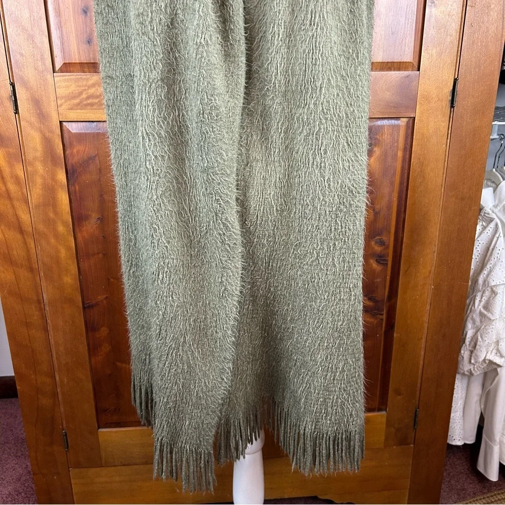 Free People Fringe Blanket Scarf in Olive Green Boho Cozy Outdoor Soft
